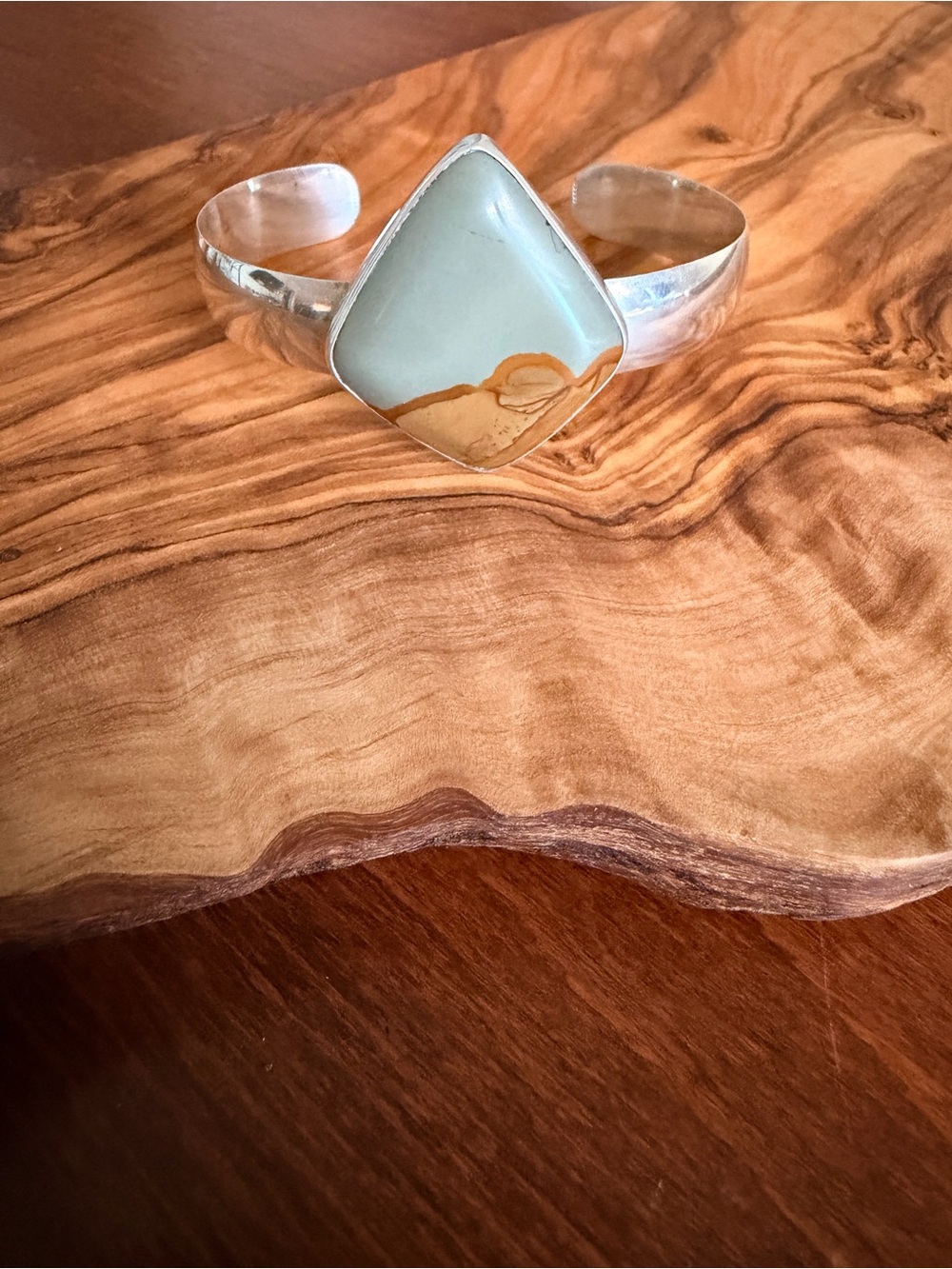 Sterling Silver Picture Jasper Cuff Bracelet | Large Scenic Stone Statement Cuff